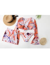 Fashion Brown Polyester Print Knotted V-neck Split Swimsuit Three Piece