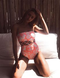 Fashion Aldult Polyester Print Cutout One Piece Swimsuit