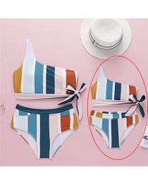 Fashion Baby Polyester One-shoulder Striped Lace-up Swimsuit