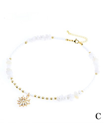 Fashion White Geometric Rice Beads Crushed Stone Beaded Oil And Diamond Love Necklace