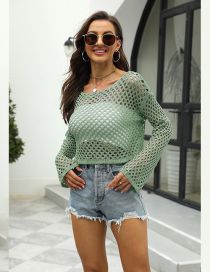 Fashion Green Acrylic Wool Knitted Cutout Blouse