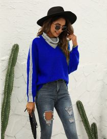Fashion Blue Polyester Knit Solid Color Duodui Fake Two Piece Top