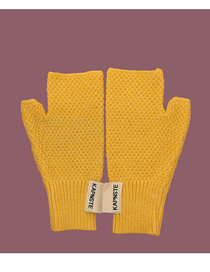 Fashion Light Yellow Wool Knit Appliqué Half-finger Gloves