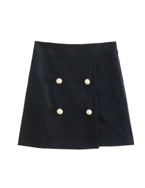 Fashion Black Solid Double-breasted Skirt