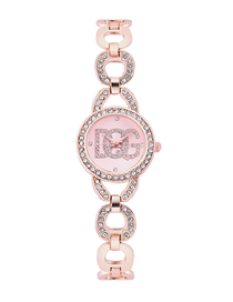 Fashion Rose Gold Alloy Diamond Round Dial Skeleton Watch
