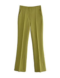 Fashion Green Woven Micro Pleated Straight-leg Trousers