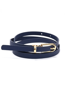 Fashion Navy Blue Faux Leather Metal Buckle Thin Belt