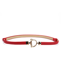 Fashion Red Faux Leather Metal Buckle Thin Belt