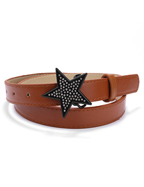 Fashion Brown Faux Leather Diamond Star Wide Belt