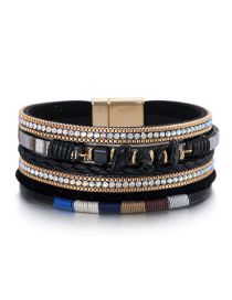 Fashion 1# Leather Irregular Gravel Colorblock Wire Braided Multilayer Bracelet