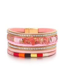 Fashion 3# Leather Irregular Gravel Colorblock Wire Braided Multilayer Bracelet