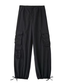 Fashion Black Blend Multi-pocket Cuffed Trousers