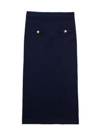 Fashion Blue Button-embellished Knitted Skirt
