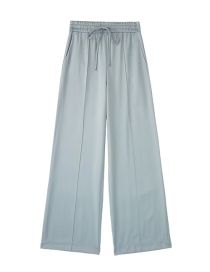 Fashion Blue Silk-satin Micro-pleated Straight-leg Trousers
