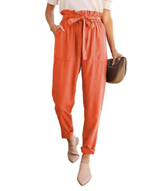 Fashion Orange Solid Lace Trousers