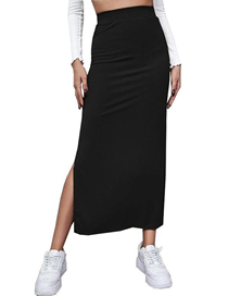Fashion Black Solid Color Slit Skirt