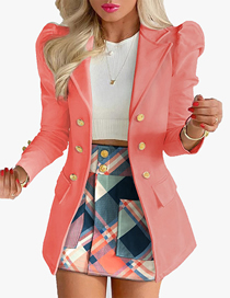 Fashion Pink Polyester Double-breasted Pocket Lapel Blazer Skirt Set