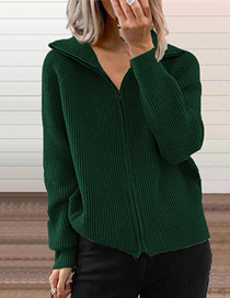 Fashion Green Striped Knitted Zip Cardigan