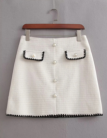 Fashion White Woolen Button-down Skirt