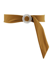 Fashion Camel Fabric Inlaid Round Diamond Ribbon Band Girdle