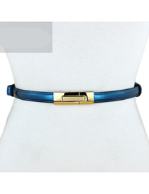 Fashion Royal Blue Leather Belt With Metal Buckle