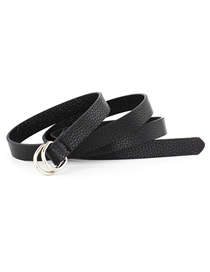 Fashion Black Faux Leather Round Buckle Wide Belt
