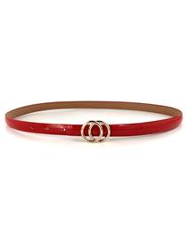Fashion Red Leather Double Round Buckle Thin Belt