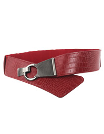 Fashion Red Faux Leather Metal Buckle Wide Belt