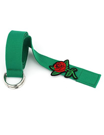 Fashion Green Double-ring Buckle Belt In Rose Canvas