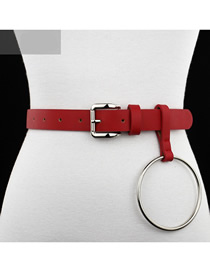 Fashion Red Wide Belt In Leather With Metal Square Buckle