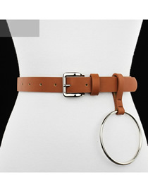 Fashion Camel Wide Belt In Leather With Metal Square Buckle