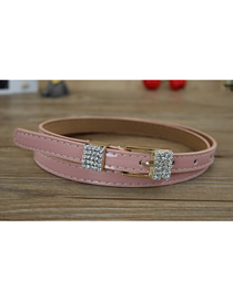 Fashion Pink Faux Leather Diamond Metal Buckle Thin Belt