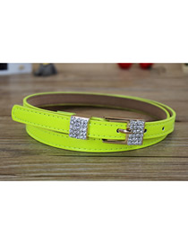 Fashion Fluorescent Yellow Faux Leather Diamond Metal Buckle Thin Belt