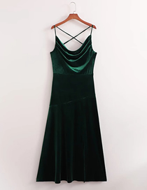 Fashion Green Velvet Back Cross Collar Slip Dress