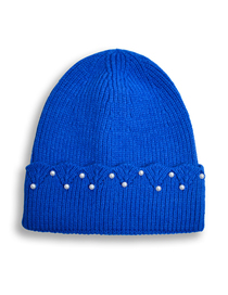 Fashion Blue Wool Knitted Pearl Rolled Hood