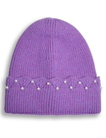 Fashion Purple Wool Knitted Pearl Rolled Hood