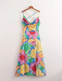 Fashion Suit Satin-print Drop-neck Slip Dress
