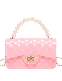 Fashion Pink Pearl Pvc Diamond Lock Flap Pearl Hand Messenger Bag