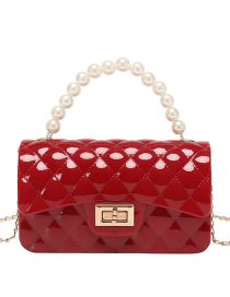Fashion Pearl Red Pvc Diamond Lock Flap Pearl Hand Messenger Bag