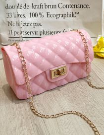 Fashion Chain Clause Pink Pvc Diamond Lock Flap Pearl Hand Messenger Bag