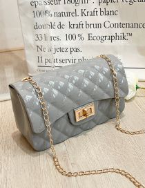 Fashion Chain Terms Grey Pvc Diamond Lock Flap Pearl Hand Messenger Bag