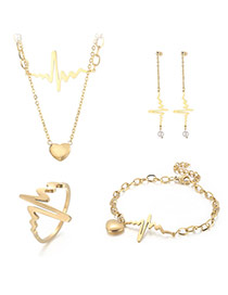 Fashion 3# Titanium Steel Geometric Heart Ring Bracelet Earring Earrings Necklace Set