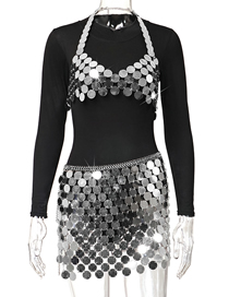 Fashion Silver Geometric Sequin Halter Tank Top Skirt Set