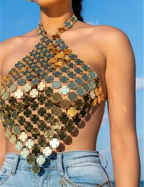 Fashion Gold Geometric Sequin Halterneck Camisole