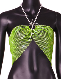 Fashion Fluorescent Green Pearl Halter And Diamond Lace-up Tank Top