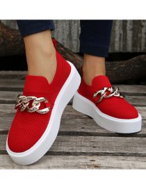 Fashion Red Platform Flyknit Metal Buckle Shoes