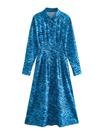 Fashion Blue Printed Lapel Dress