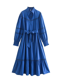 Fashion Blue Woven Lace-up Layered Dress