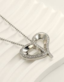 Fashion Steel Color Titanium Diamond Heart Necklace