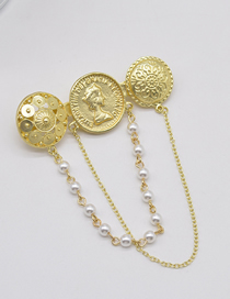 Fashion Gold Metal Medallion Head Tassel Brooch
